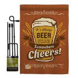 Breeze Decor BD-BV-GS-117038-IP-BO-D-US16-BD 13 x 18.5 in. Its Always Beer O Clock Happy Hour & Drinks Beverages Impressions Decorative Vertical Double Sided Garden Flag Set with Banner Pole