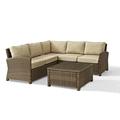 Crosley Bradenton 4Pc Outdoor Wicker Sectional Set Sangria/Weathered Brown - Right Corner Loveseat Left Corner Loveseat Corner Chair & Sectional Glass Top Coffee Table-Color:Weathered Brown/Sand