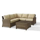 Crosley Bradenton 4Pc Outdoor Wicker Sectional Set Sangria/Weathered Brown - Right Corner Loveseat Left Corner Loveseat Corner Chair & Sectional Glass Top Coffee Table-Color:Weathered Brown/Sand