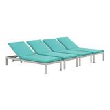 Modern Contemporary Urban Design Outdoor Patio Balcony Chaise Lounge Chair ( Set of 4) Blue Aluminum
