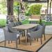 7pc Gray Contemporary Outdoor Furniture Patio Dining Set - Silver Cushions