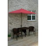 Blue Star Group Terrace Mates Genevieve All-Weather Wicker Java Color Table Set w/ 7.5 -Wide OFF-THE-WALL BRELLA - Jockey Red Sunbrella Canopy