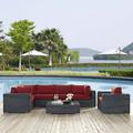 Modway Summon 7 Piece Outdoor Patio SunbrellaÂ® Sectional Set in Canvas Red