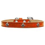 Mirage Pet 633-15 OR10 Silver Fleur De Lis Widget Dog Collar Orange Ice Cream - Size 10