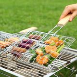 Barbecue Fish Grilling Basket Roast Meat Vegetable BBQ Tool with Wooden Handle