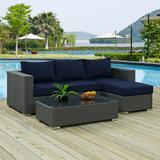 Modway Sojourn 3 Piece Outdoor Patio SunbrellaÂ® Sectional Set in Canvas Navy
