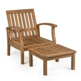 Ash & Ember Grade A Teak Sevilla Lounge Chair with Footstool Square Back Arm Chair Patio Lounge Chair for Deck Porch or Backyard Indoor Outdoor Use Weather Resistant