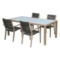 Armen Living Sienna & Madsen 5PC Wood Outdoor Dining Set in Gray Teak/Black