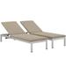 Modway Shore Chaise with Cushions Outdoor Patio Aluminum Set of 2 in Silver Beige