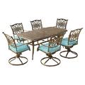 Hanover Traditions 7 Pcs Aluminum Outdoor Dining Set with Cast-top Table Blue