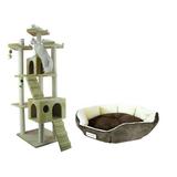 Armarkat Combo Cat Tree 74 Inch Beige With Cozy Pet Bed Moch Beige