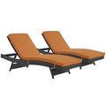 Modern Contemporary Urban Design Outdoor Patio Balcony Chaise Lounge Chair ( Set of 2) Orange Rattan