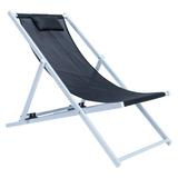 LeisureMod Sunset Outdoor Folding Lounge Beach Chair With Headrest in Black