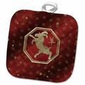 3dRose Chinese Zodiac Sign Year of the Goat Gold on Red Circle Flowers Design - Pot Holder 8 by 8-inch