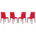 LeisureMod Weave Mace Indoor/Outdoor Dining Chair - Set of 4-Color:Red Style:Armless