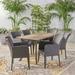 Noble House Henaya 7 Piece Outdoor Wood and Wicker Dining Set in Gray