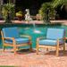 Wilcox Outdoor Wooden Club Chairs with Cushions Set of 2 Teak Finish Blue