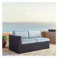 Crosley Furniture Biscayne Wicker / Rattan Patio Loveseat in Brown and Mist Blue