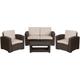 Flash Furniture Seneca 4 Piece Outdoor Faux Rattan Chair Loveseat and Table Set in Seneca Chocolate Brown