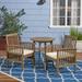 Frederic Outdoor 3 Piece Acacia Wood 28 Round Bistro Set with Straight Legs and Cushions Gray Cream