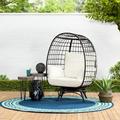 Sunjoy Egg Cuddle Chair Wicker Swivel Lounge Chair Oversized Indoor Outdoor Egg Chair with 4 Cushions for Patio Backyard Living Room Brown