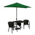 Blue Star Group Terrace Mates Daniella All-Weather Wicker Java Color Table Set w/ 9 -Wide OFF-THE-WALL BRELLA - Green Olefin Canopy