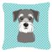 Checkerboard Blue Schnauzer Fabric Decorative Pillow 18 x 18 In.