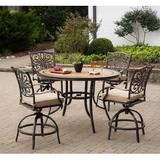 Hanover Monaco 5-Piece High-Dining Set in Tan with 4 Swivel Chairs and a 56 In. Tile-top Table