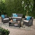 Outdoor 4 Piece Wicker Chat Set with Cushions Grey & Silver