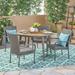 Noble House Reina 5 Piece Wooden Round Patio Dining Set in Gray