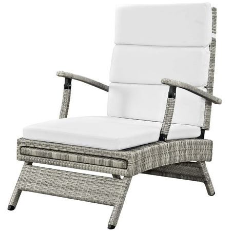 Contemporary Modern Urban Designer Outdoor Patio Balcony Garden Furniture Lounge Chair Chaise Fabric Rattan Wicker White