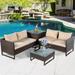 Patiojoy 4 Pieces Outdoor Patio Rattan Furniture Wicker Conversation Set