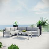 Modway Shore 5 Piece Outdoor Patio Aluminum Sectional Sofa Set in Silver Gray