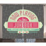 Jukebox Curtains 2 Panels Set Charcoal Grey Backdrop with 50s Inspired Radio Music Box Image Window Drapes for Living Room Bedroom 108W X 96L Inches Mint Green Hot Pink and White by Ambesonne