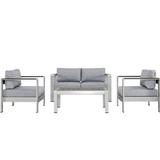 Modway Shore 4 Piece Outdoor Patio Aluminum Sectional Sofa Set Multiple Colors