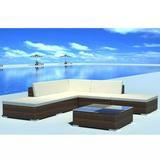 Anself Garden Set 6 Pieces Poly Rattan Brown for Outdoors Year-Round with 3 Sofas 2 Ottomans 1 Tea Table 9 Cushions