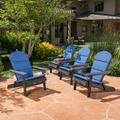 Ariel Outdoor Acacia Wood Folding Adirondack Chairs with Cushions (Set of 4) Dark Gray and Navy Blue