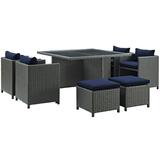 Modway Sojourn 9 Piece Outdoor Patio SunbrellaÂ® Dining Set in Canvas Navy