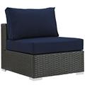 Modway Sojourn Aluminum Fabric and Rattan Patio Armless Chair in Canvas/Navy