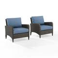 Crosley Kiawah Outdoor Wicker Chair Set in Blue (Set of 2)