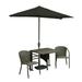 Blue Star Group Terrace Mates Daniella All-Weather Wicker Coffee Color Table Set w/ 7.5 -Wide OFF-THE-WALL BRELLA - Chocolate Sunbrella Canopy