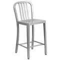 Flash Furniture Commercial Grade 24 High Silver Metal Indoor-Outdoor Counter Height Stool with Vertical Slat Back