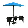 Blue Star Group Terrace Mates Genevieve All-Weather Wicker Java Color Table Set w/ 7.5 -Wide OFF-THE-WALL BRELLA - Blue Olefin Canopy