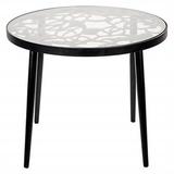 LeisureMod Devon Tree Design Glass Top Aluminum Base Indoor Outdoor End Table