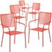 Flash Furniture Oia Commercial Grade 5 Pack Coral Indoor-Outdoor Steel Patio Arm Chair with Square Back