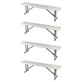 Folding Bench 5 feet White Lightweight Portable Indoor Outdoor Carry Handle by Ontario Furniture 4-Pack