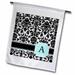 3dRose Letter A personal monogrammed mint blue black and white damask pattern - classy personalized initial - Garden Flag 12 by 18-inch
