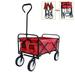 Collapsible Outdoor Utility Wagon Heavy Duty Folding Wheeled Garden Wagon Cart with Drink Holder All Terrain Beach Wagon with 8 Rubber Wheels Suit for Shopping Beach Yard Camping Red L048