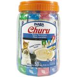 INABA Churu Creamy Lickable PurÃ©e Cat Treat w Taurine 0.5 oz 50 Tubes Tuna Variety