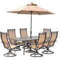 Hanover Manor 7-Piece Outdoor Patio Dining Set with 6 PVC Sling Swivel Rockers Tan MANDN7PCSW-6-SU